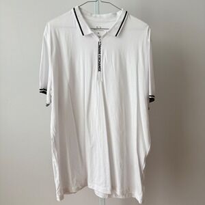 ARMANI EXCHANGE Mens XL White Zip Neck Short Sleeve Polo Shirt Logo Trim